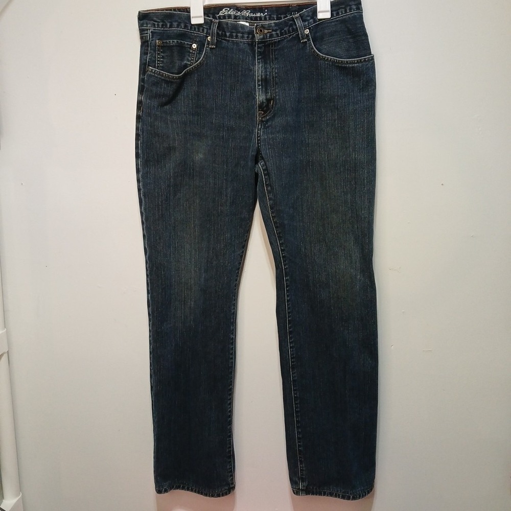 Eddie Bauer Relaxed Fit Jeans Mens 38x36 Tall Dark Wash Straight Leg Denim